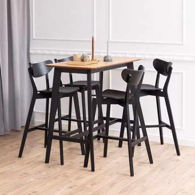 Furniture To Go Roxby Bar Table and 4 Bar Stools in Black and Oak