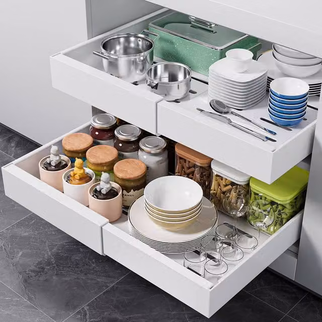 Appaso Pull Out Cabinet Organizer with 2 Slide Out Plastic Drawers in White, Depth: 42 cm