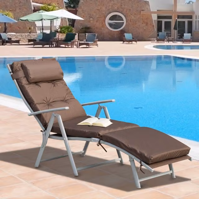 Outsunny Outdoor Patio Sun Lounger with Weatherproof Cushion in Brown