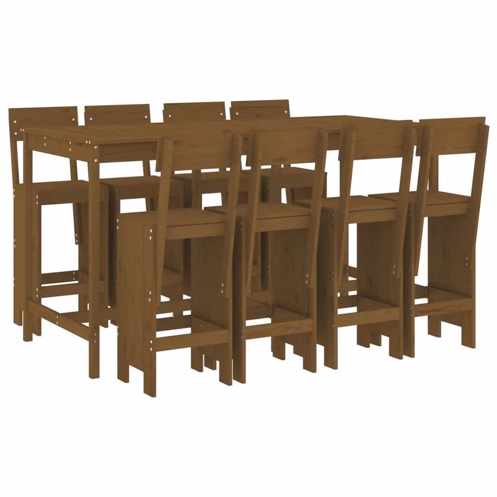 Berkfield Home Beautiful 9 Piece Garden Bar Set in Honey Brown Solid Pine Wood – 2