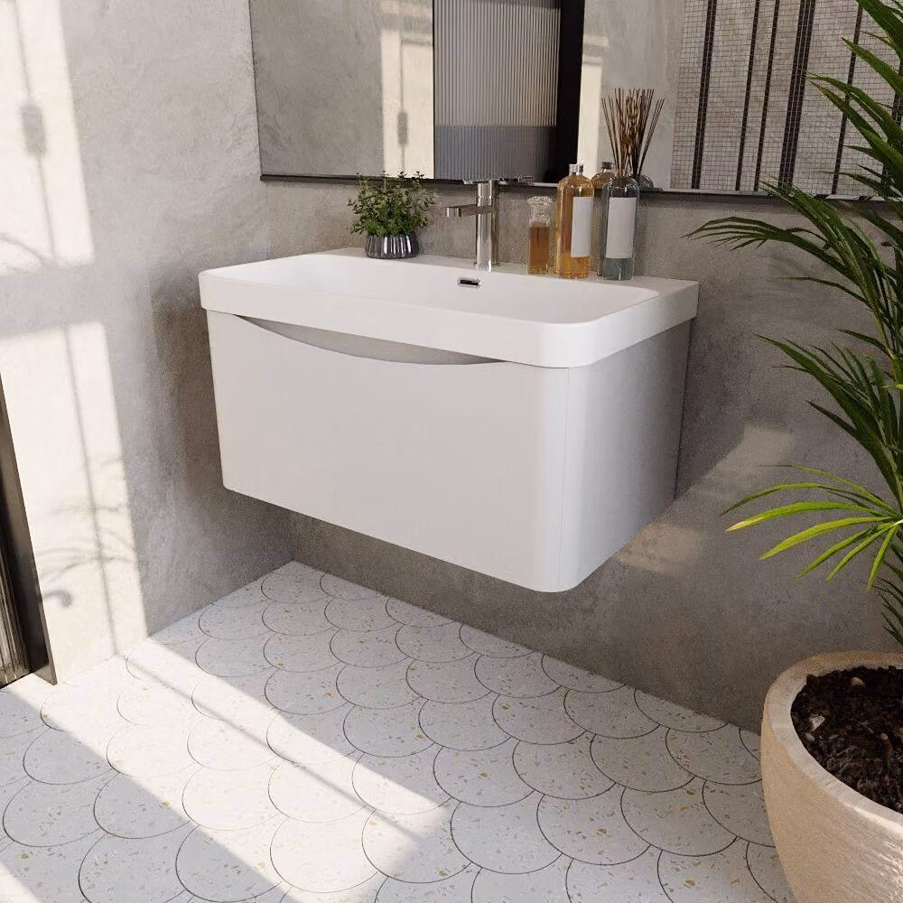 Balterley Arch Wall Hung 1 Drawer Bathroom Vanity with Ceramic Basin, White – 4