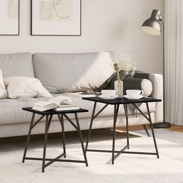 Berkfield Home Side Table Set of 2 in Black Oak and Metal