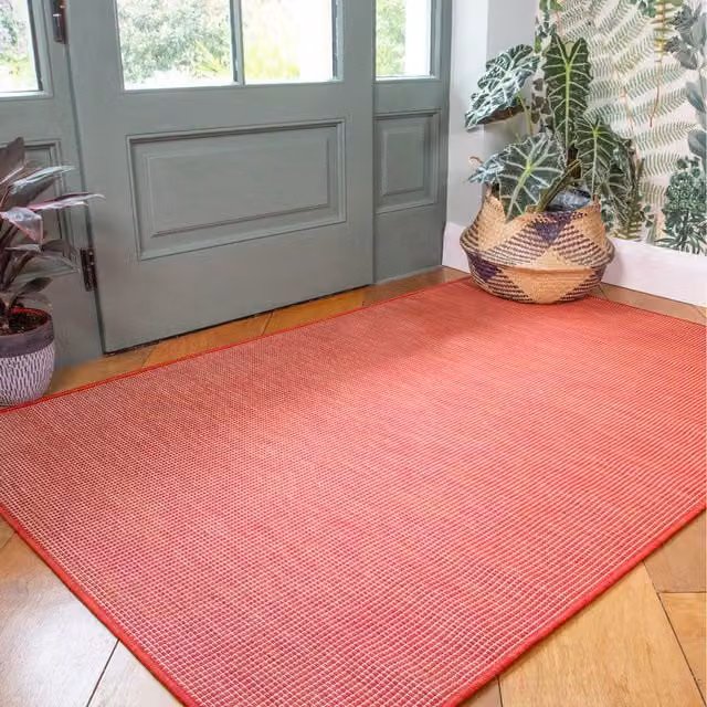 The Rug House Red Plain Rectangular Flat Weave Indoor Outdoor Area Rug, W: 290 cm, D: 194 cm