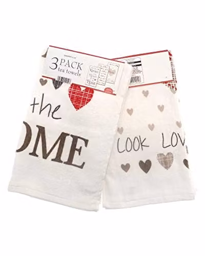 COUNTRY CLUB Pack of 3 Cotton Tea Towels in Multicolour and White