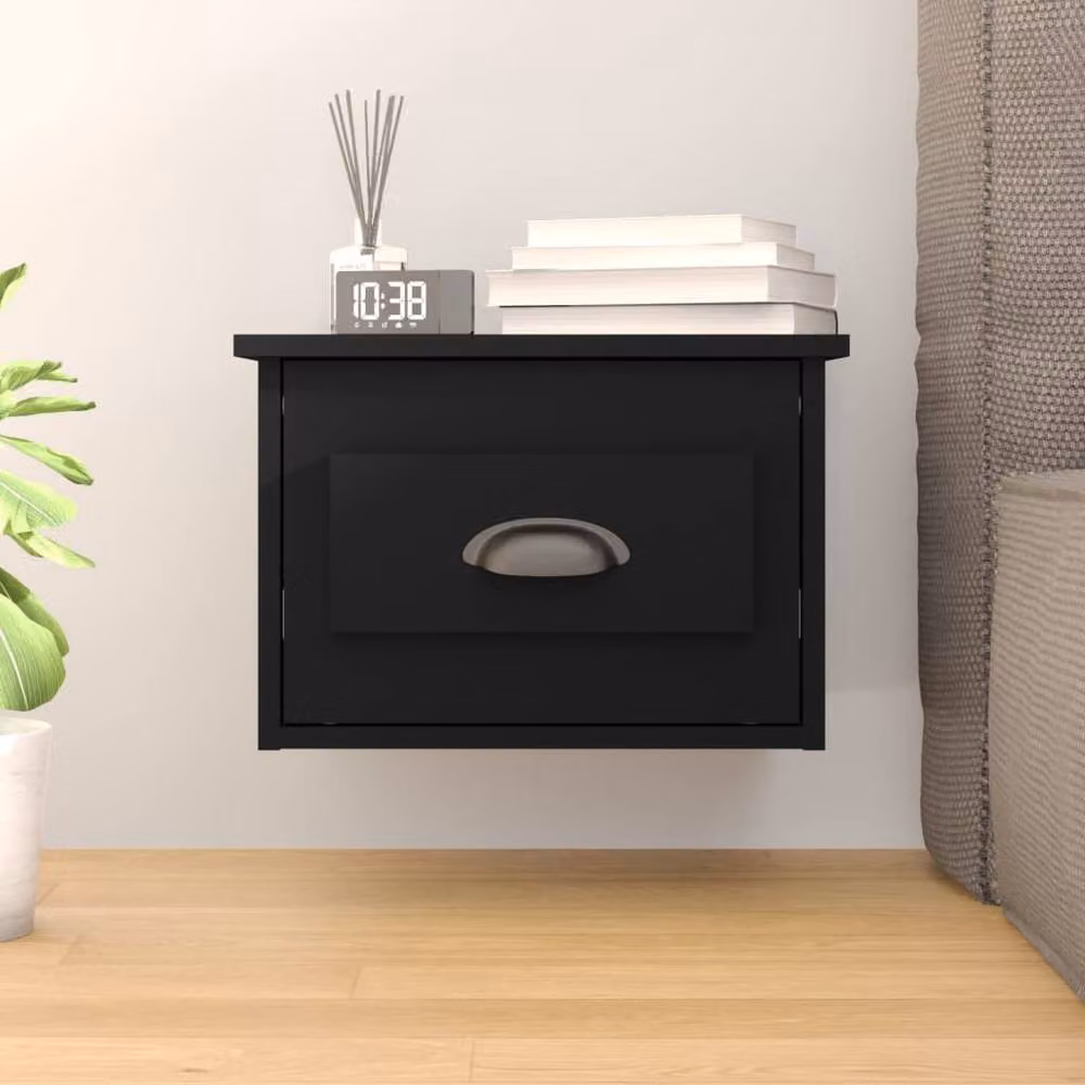 Berkfield Home Wall-mounted Bedside Cabinet in Black, W: 41.5 cm, D: 36 cm, H: 28 cm – 2