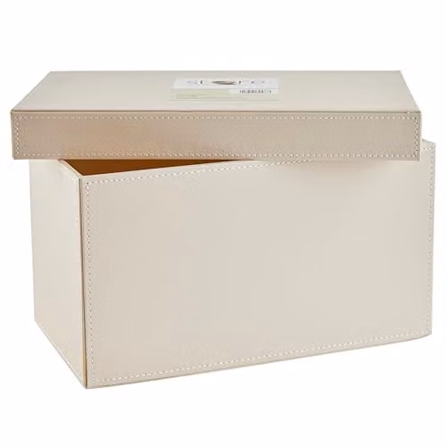 Orsina Elegant Beige Faux Leather CD Storage Box with Lid W: 30.0 cm, D: 17.0 cm, H: 6.8 cm