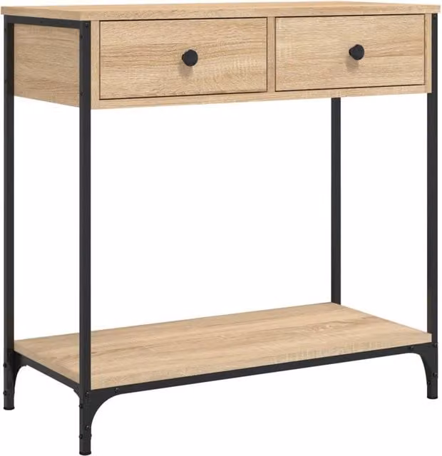 Berkfield Home Sonoma Oak Console Table in Beige and Brown, W/D/H: 75 x 34.5 x 75 cm