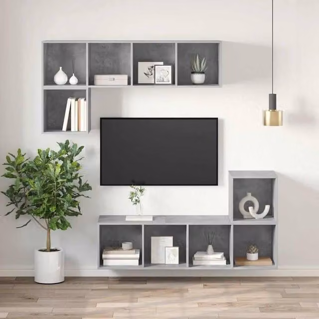 Berkfield Home Practical Wall-mounted TV Cabinet in Concrete Grey, W/D/H: 37 x 37 x 107 cm