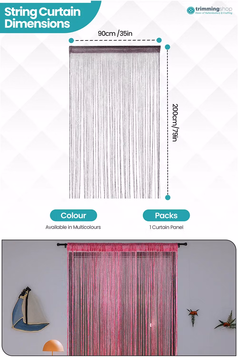 Neel Blue Purple Glitter String Curtain Polyester Fringe Spaghetti Tassel Panel, W: 90 cm, H: 200 cm – 2