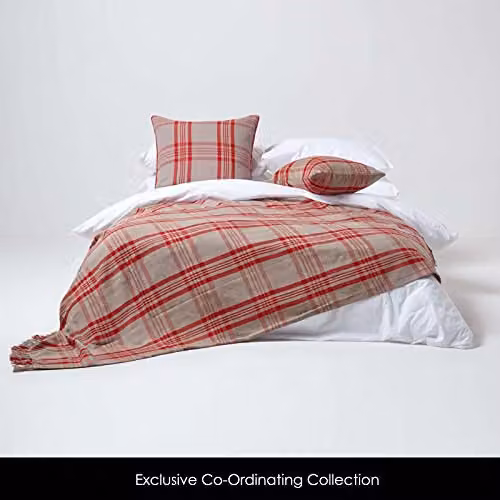 Homescapes Grey and Red Tartan Cotton Cushion Cover, W/D/H: 60 x 60 x 1 cm – 2