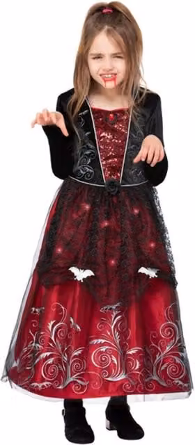 Smiffys Girls Deluxe Vampiress Costume in Black, Red and Silver