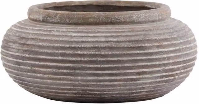 Hill Interiors Siena Ribbed Round Ceramic Planter in Brown, W/D/H: 19 x 19 x 41 cm