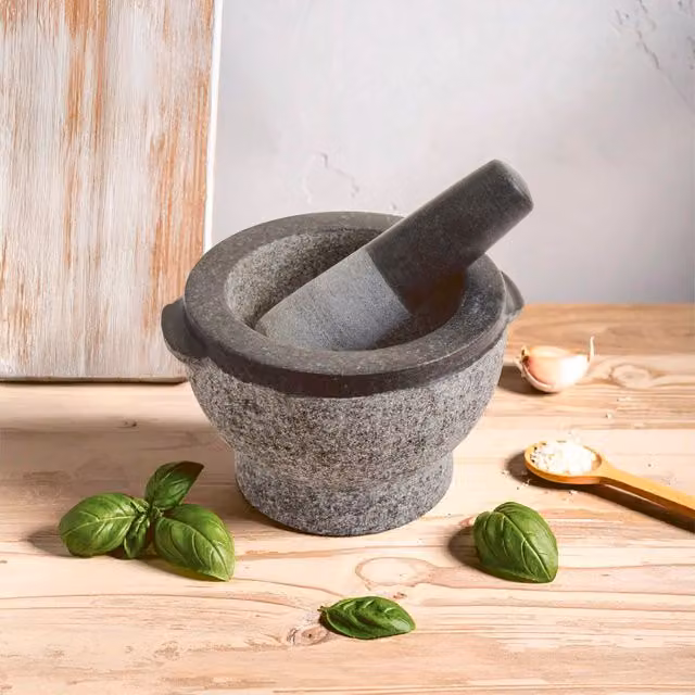 Orsina Granite Mortar and Pestle, Grey Multicolour Heavyweight Grinder with Textured Interior