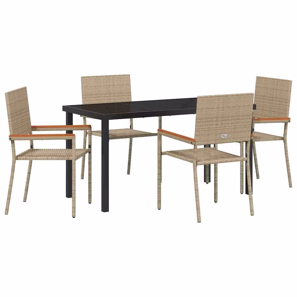 Berkfield Home Garden 5 Piece Dining Set with Beige Cushions in Poly Rattan and Acacia Wood – 2