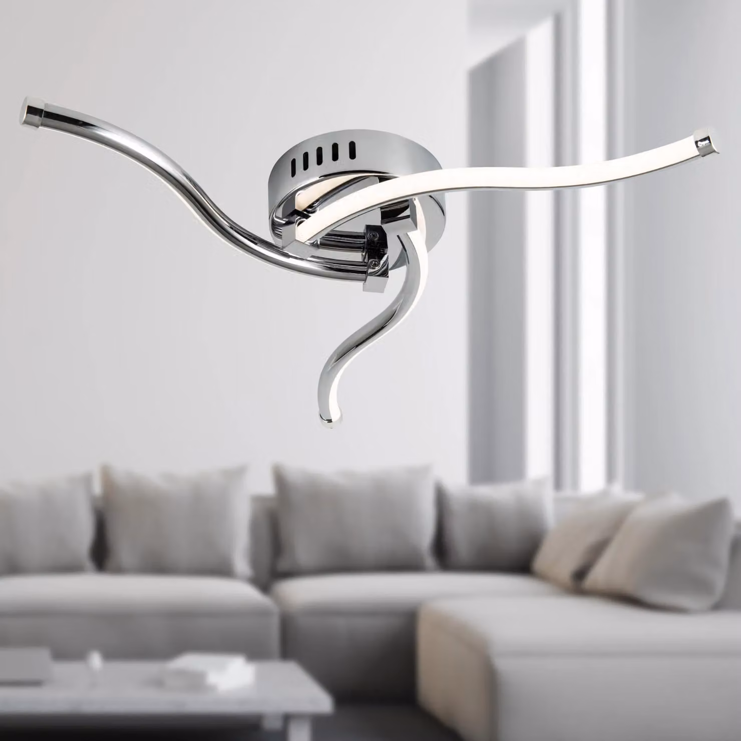 First Choice Lighting Ara Set of 2 Chrome LED Flush Ceiling Lights in Silver – 2
