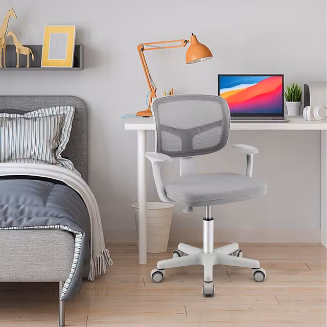COSTWAY Modern Grey Fabric Childrens Task Chair with Armrests