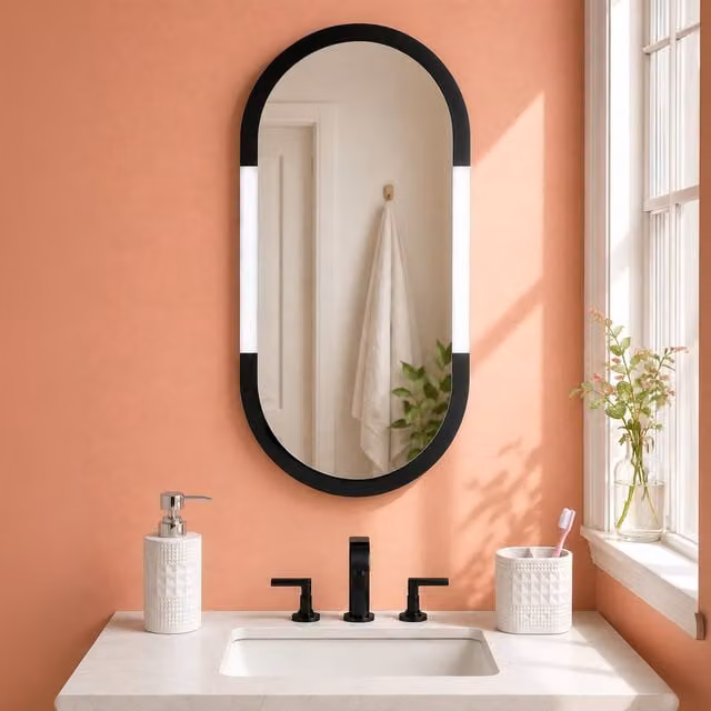 Modern Oval Wall Mounted LED Light Bathroom Mirror in Black, W: 80 cm, H: 40 cm