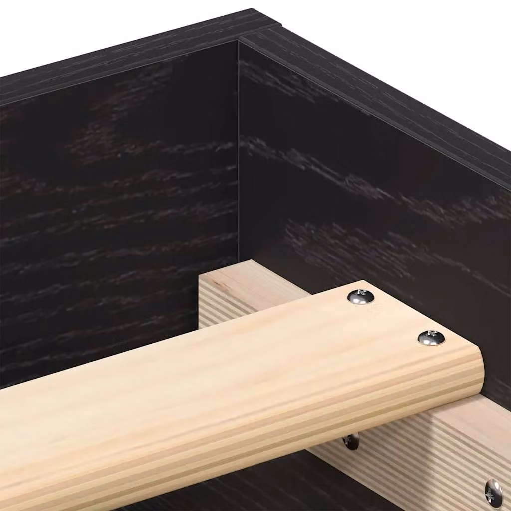 Berkfield Home Black Oak Bed Frame with Side Compartments in Brown, W/D/H: 200 x 200 cm – 3