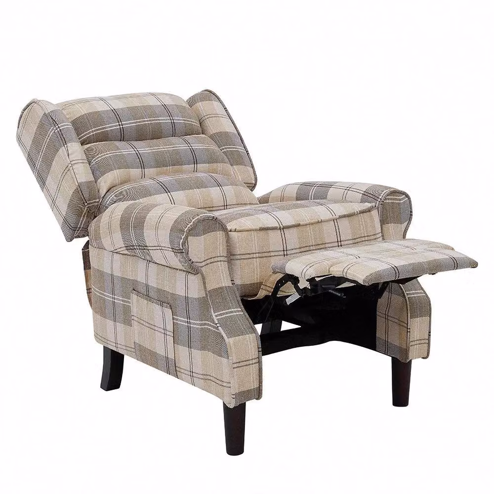 Home Detail Nairn Manual Wingback Recliner Armchair in Beige and Grey Fabric – 2