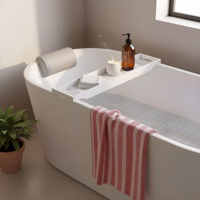 OHS Bamboo Bath Tray Caddy in White – 3