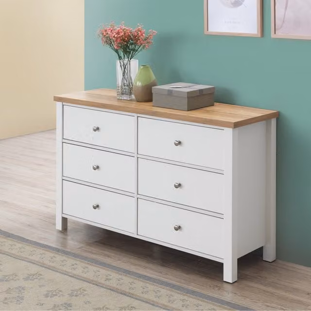 Timber Art Design Astbury 6 Drawer Bedroom Chest of Drawers in White and Oak