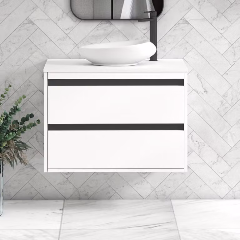 Royal Bathrooms Orion 800mm Wall Hung Matt White Vanity Unit with Nova Basin and Black Accent Trim