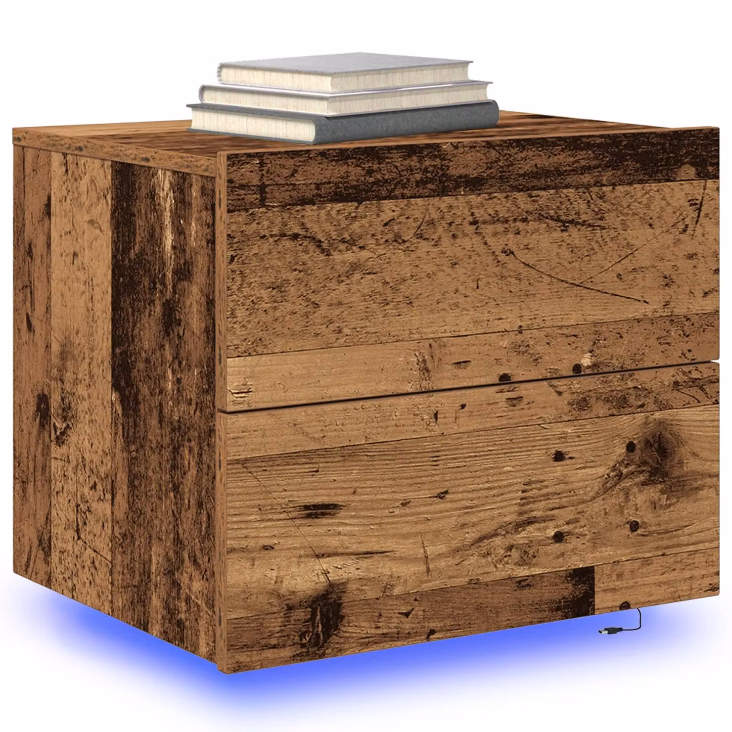 Berkfield Home Set of 2 Wall-Mounted Rustic Wood Bedside Cabinets with Integrated LED Lights in Brown – 3