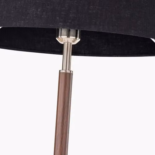 Ruma Modern Floor Lamp in Brushed Silver and Wood Effect – 3