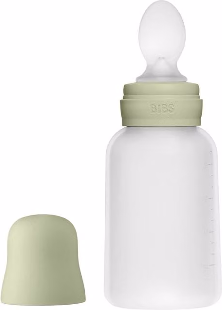 BIBS Squeeze Spoon Feeder in Sage Green, BPA-free Silicone with Measurement Scale