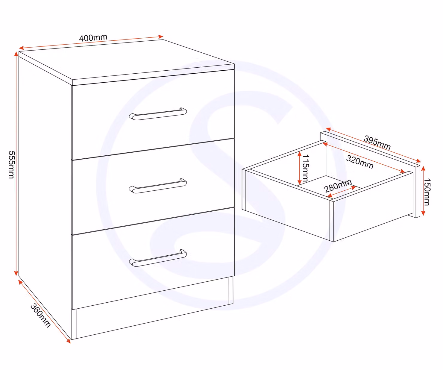 Seconique Dakotia 3 Drawer Bedside Table in Light Oak – 3