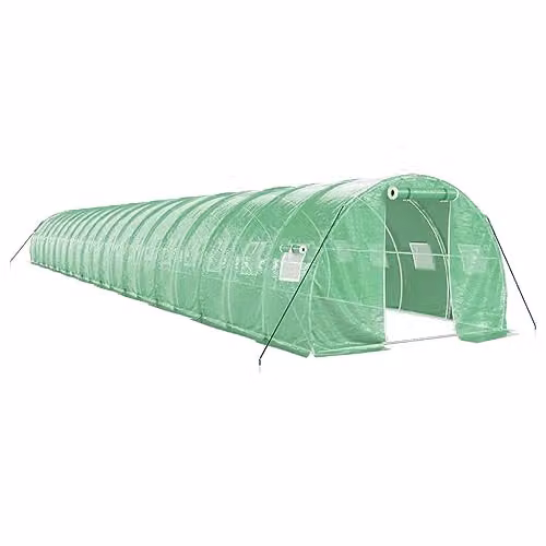 vidaXL Green Steel Frame Greenhouse with Plastic Windows, W/D/H: 20 x 3 x 2 m
