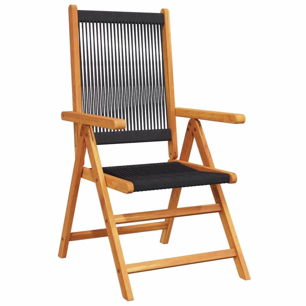 Berkfield Home Set of 8 Reclining Garden Chairs in Black Acacia Wood with Textilene Fabric – 2