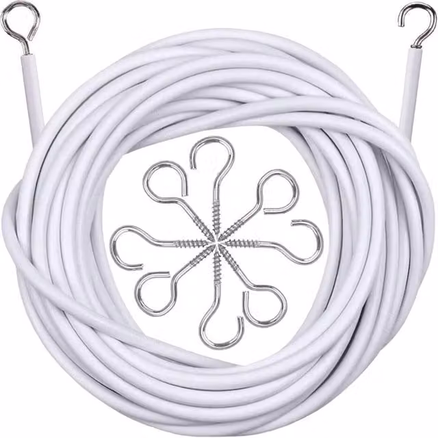 ATEK White Net Curtain Wire and Hooks Set with 4 Eyes and 4 Hooks