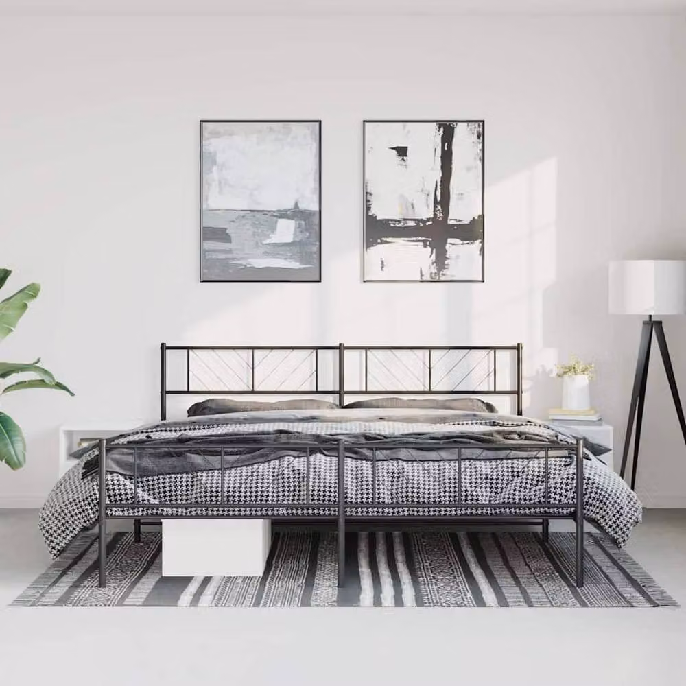 Berkfield Home Metal Bed Frame with Headboard and Footboard in Black, W/D/H: 193 x 203 cm – 2