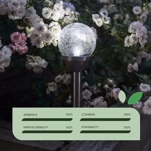 Gardenwize Pack of 6 Solar Powered LED Crackle Glass Ball Stake Lights with 6 Colour Changing Options and Dusk Sensor, Multicolour, 8 cm Ball Diameter – 3