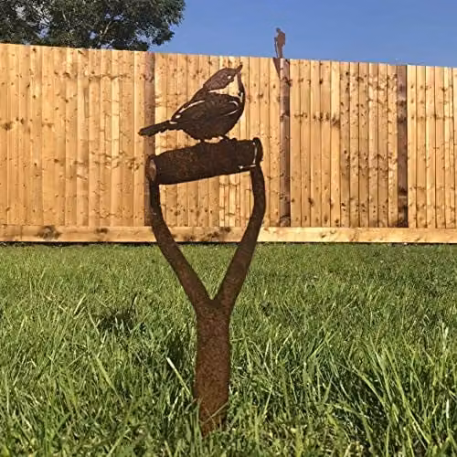 RW Norfolk Rustic Metal Robin on a Spade Garden Decoration, Brown – 2
