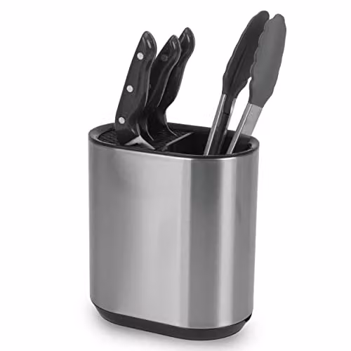 Top 3 Stainless Steel Kitchen Utensil Holder and Knife Block in Silver with Drainage System and Non-Slip Base – 1