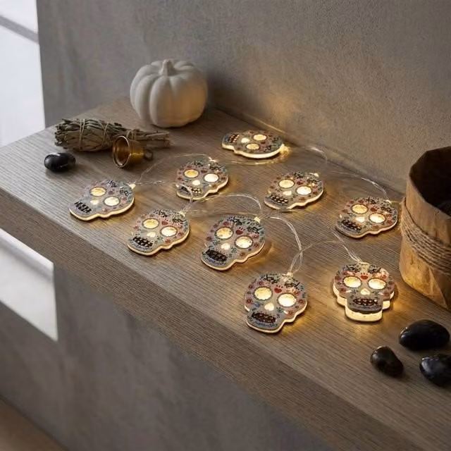 Garden Greatness Halloween Festive LED Skull String Lights in White and Multicolour