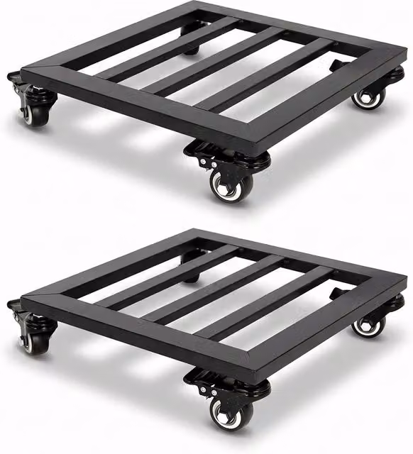 Toque Heavy Duty Metal Rolling Plant Stand Trolley with Wheels, 2 Pack, Black