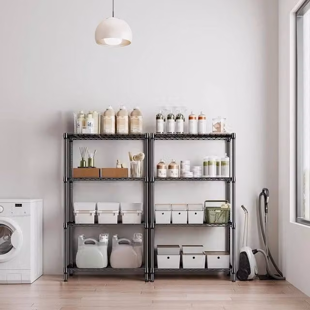KORVIXA 4 Tier Metal Storage Shelves in Black with Adjustable Shelves