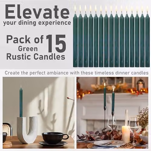 Deco Express Set of 15 Unscented Dripless Tapered Candles in Green – 4