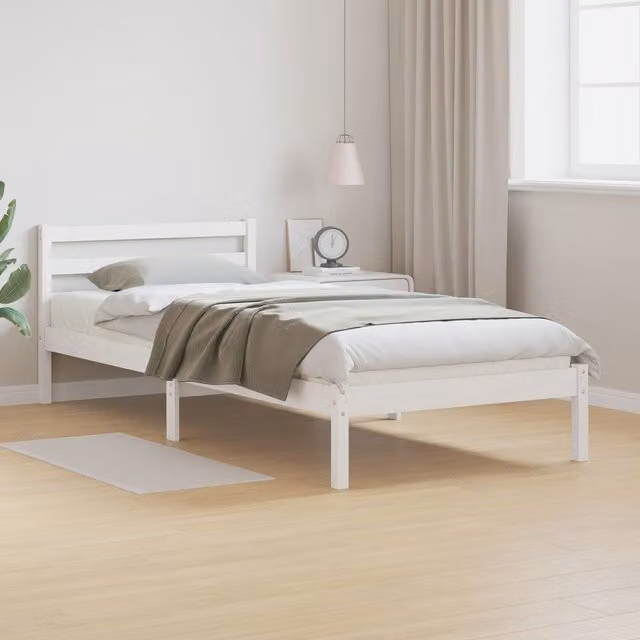 Berkfield Home White Solid Pine Bed Frame with Headboard W: 80 cm, L: 220 cm – 1