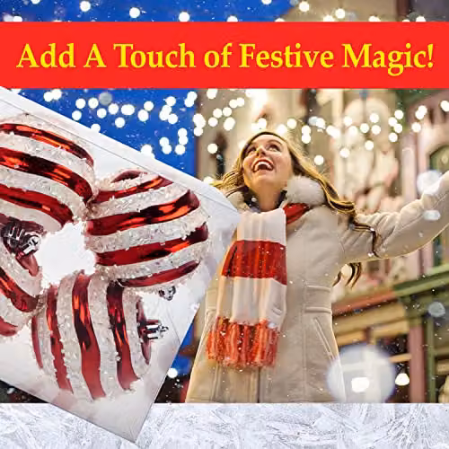 VFM e-Store Red and White Striped Glass Baubles, Diameter: 8 cm (8 Pack) – 7