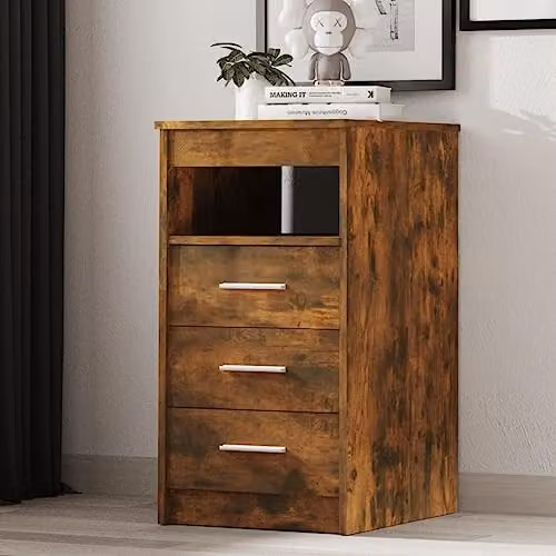vidaXL Compact Drawer Cabinet in Brown Smoked Oak, Modern Freestanding Wood Storage Unit, W: 40 cm, D: 50 cm, H: 76 cm – 2