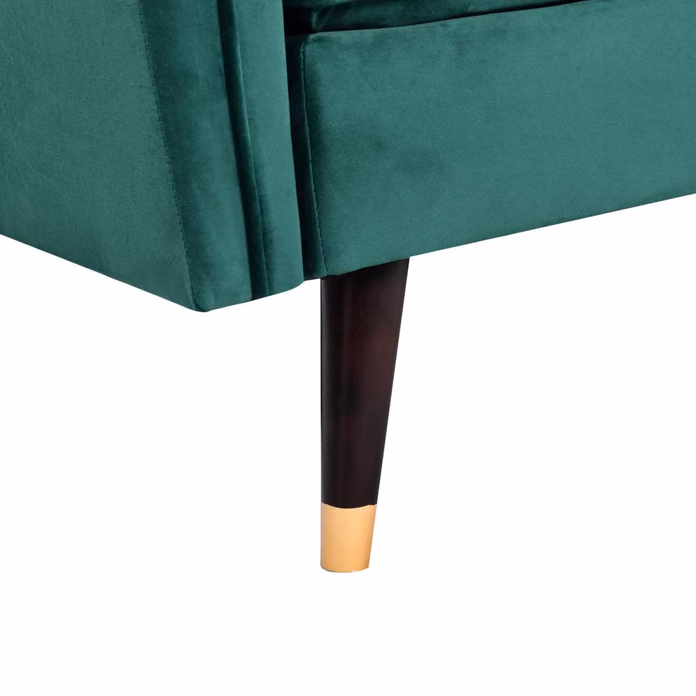 Comfy Living Ltd Plush Velvet Tufted Click Clack Sofa Bed in Green with Black and Gold Metal Legs – 4