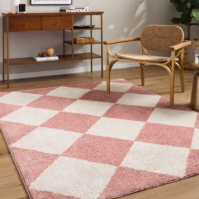 Livabliss Fossay Pink and Ivory Modern High Pile Diamond Pattern Washable Rug W: 160 cm, D: 215 cm – 1