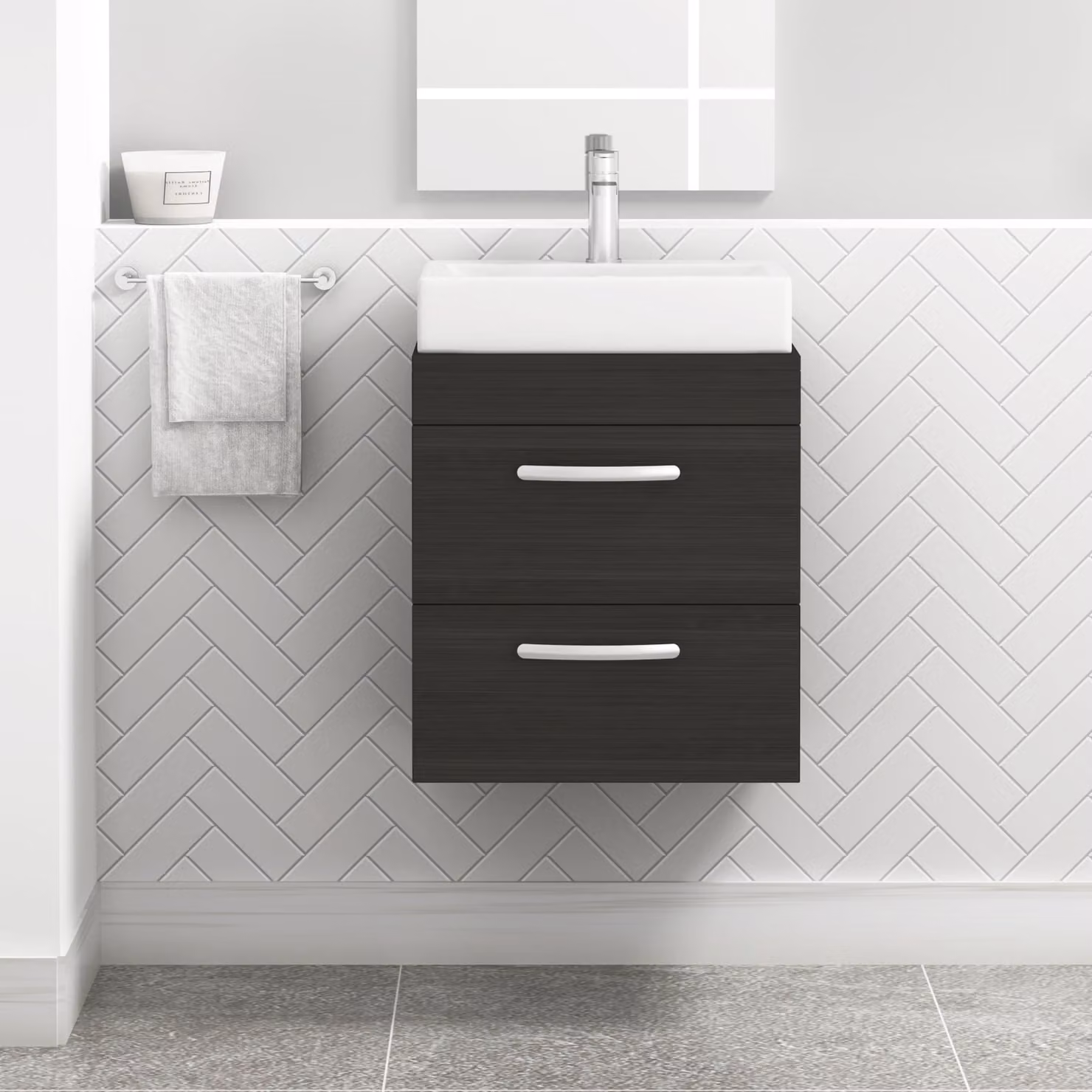 Royal Bathrooms Turin Wall Hung Vanity Unit with 2 Drawers, Hale Black Matt