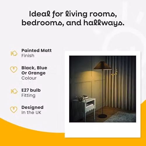 ValueLights Akira Blue Metal Slim Floor Lamp with Pleated Fabric Cone Shade and LED Bulb – 2