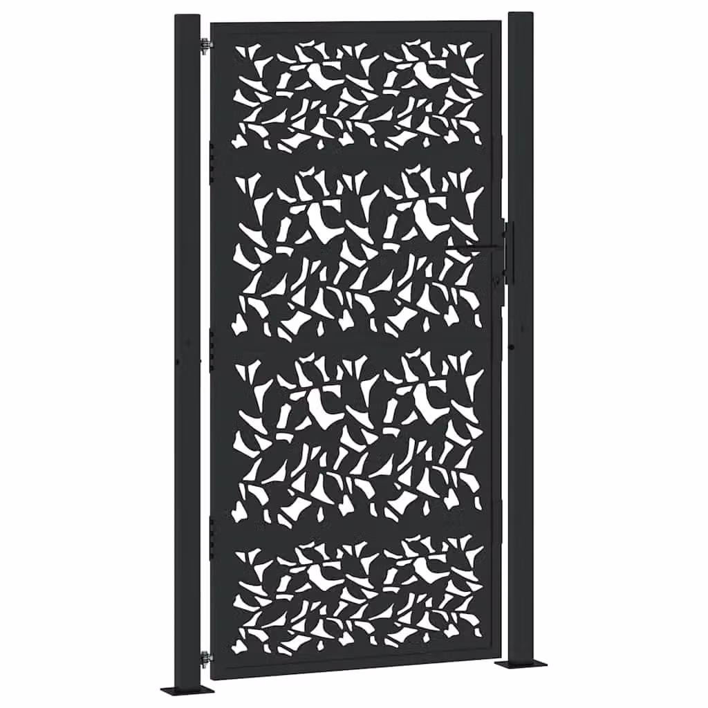 Berkfield Black Steel Garden Gate with Leaf Design, W: 105 cm, H: 180 cm – 2