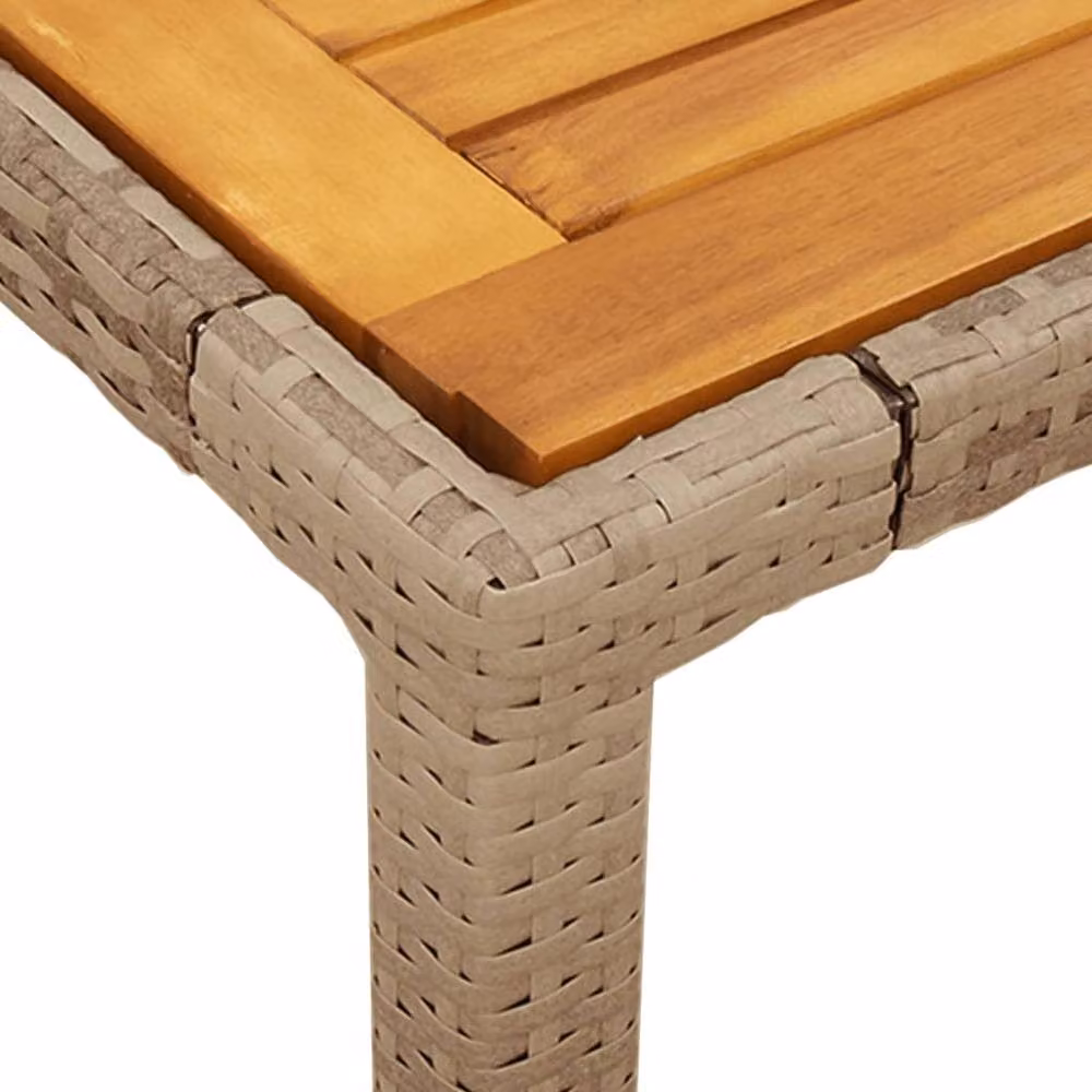 Berkfield Home Beige Poly Rattan Square Garden Table with Acacia Wood W/D/H: 90 x 90 x 75 cm – 3
